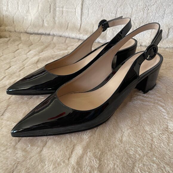 Gianvito Rossi Women's Black Patent Leather Slingback Pumps EU 37 1/2 US 7 $695 - Picture 1 of 16